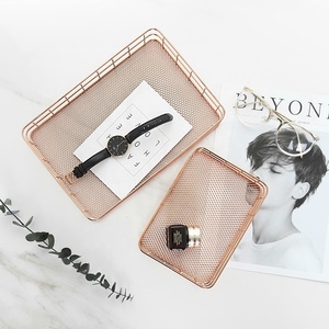 Organizzatore filo cesto ferro pieghevole pacchetto personalizzato cesti portaoggetti rosa oro rettangolo in metallo moderno colore personalizzato 2set - Product Image 4