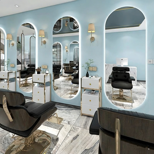 Meubles de salon modernes en métal de haute qualité en gros, miroir en aluminium pour coiffeur, salon de beauté, barbier, lumières LED - Product Image 6