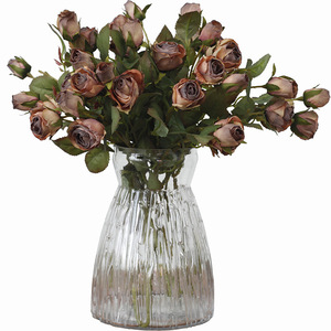 O-X237 Style européen 5 têtes Rose rétro en soie Fleur artificielle séchée Simulation Fleurs artificielles vintage Rose marron <span class=keywords><strong>café</strong></span> Tige de fleur artificielle - Product Image 5