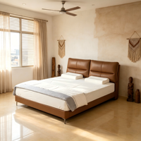 Lit en fer rembourré en cuir noir moderne et confortable avec rangement, taille King/Queen, cadre en bois de pin, chambre à coucher V476