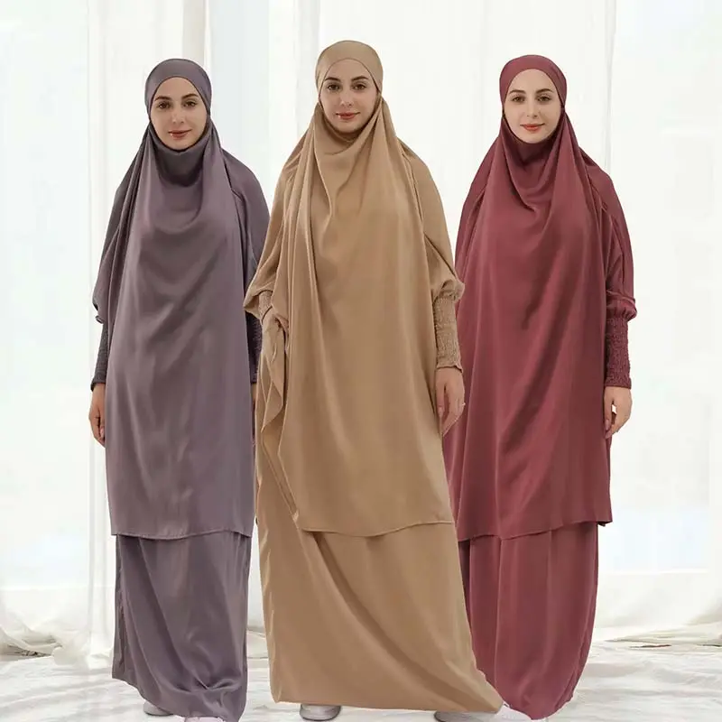 2024 Hot selling Traditional Muslim Clothing Prayer Hijab Dress Women's Skirt Khimar Abaya 2 Piece Jilbab Set Abaya