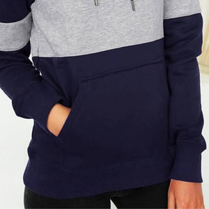 ขายร้อนแขนยาวสีทึบหลวมผู้หญิงสีบล็อก Drawstring เสื้อกันหนาวหมวก - Product Image 3