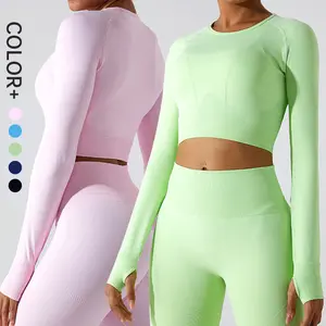 Wintu XL allenamento Yoga top aggiungere Logo senza soluzione di continuità manica lunga magliette da palestra sport di compressione Crop top de Mujer