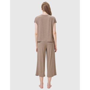 Ensemble de pyjama capri pour femme, vente en gros OEM, manches courtes, vêtements de nuit 2 pièces, loungewear en viscose de bambou, ensembles de pyjamas, loungewear pour femme - Product Image 3