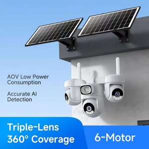 กล้องวงจรปิดไร้สาย 4G พลังงานแสงอาทิตย์ 12MP เลนส์สี่ตัว หมุนได้ มองเห็นในเวลากลางคืน แบตเตอรี่ 12000mAh กันน้ำระดับ IP66 เสียงสองทาง - Product Image 2