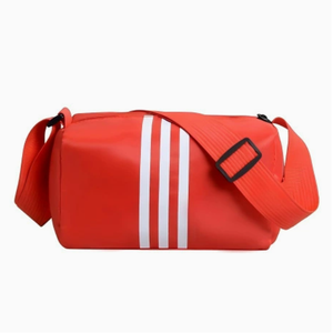 Sac banane unisexe noir à trois bandes en polyester, sac à bandoulière avec sangle réglable et fermeture éclair pour la course et la gym - Product Image 4