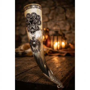 Cuenco Artesanal de Cuerno de Buey Natural Pulido con Runas Grabadas, Estilo Medieval, para Cerveza o Hidromiel, Decorativo, Coleccionable, Regalo - Product Image 5