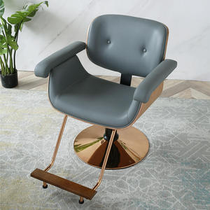 Fauteuil de Barbier Gris Foncé Pivotant en Cuir PU avec Base Métallique pour Salon de Coiffure et Studio de Beauté - Product Image 1