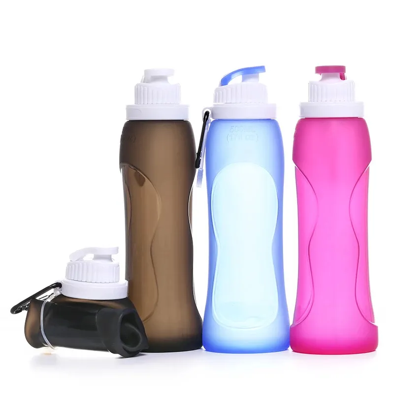 BPA Free 320ML/500ML Silicone Chai Nước Silicone Ráp Silicone Gấp Chai Nước Với Nắp Cho Du Lịch Thể Thao