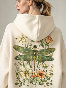 Sudadera con Capucha Leduo Personalizada para Mujer, Estampado Floral de Libélula Vintage, Holgada, Informal, de Manga Larga - Product Image 3