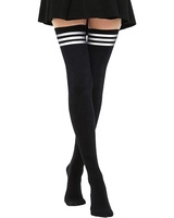 Bas de cuisse opaques extra longs pour femmes Chaussettes à triple rayure