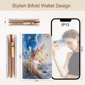 Portefeuille long en cuir PU avec motif artistique tendance, style anglais, plumes, pochette pour passeport et porte-cartes - Product Image 2