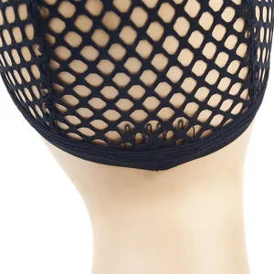 Zwarte ademende kanten pruikkap 3-clip zwarte polyester haarnetjeskap met elastisch gaas Verstelbare maat Big-Hole gehaakte kap - Product Image 6
