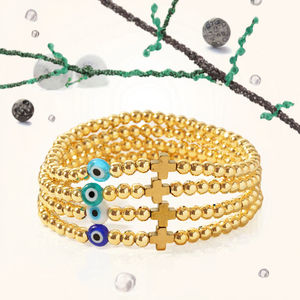 Bracelet en perles de pierre hématite plaqué or 18 carats avec croix, bijou de mode élégant et tendance pour femme, cadeau idéal - Product Image 3