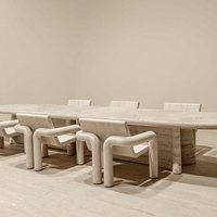 Newstar Usine Pierre De Marbre Naturel Table Personnalisée avec Chaise Italienne Super Blanc Travertin Table À Manger Ensemble pour Salle À Manger