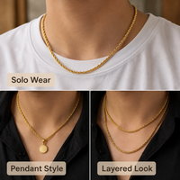 Collier tendance en chaîne torsadée plaqué or 18 carats, résistant au ternissement, étanche, pour superposition, style hip-hop, unisexe