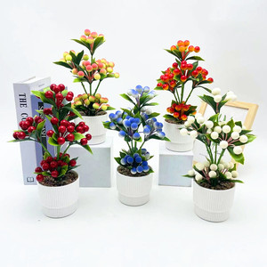 Plante artificielle de type bonsaï aux baies, 25 cm de haut, en mousse plastique, plante décorative d'intérieur en pot avec galets, rouge vif, rose, orange, blanc - Product Image 1