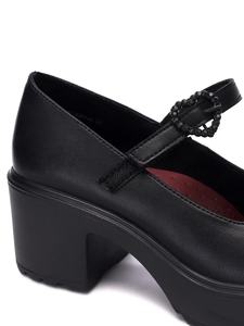 รองเท้าหนังสีดำแบบแมรี่เจนสำหรับผู้หญิงจากโรงงานโดยตรง ประดับหัวเข็มขัดรูปหัวใจ ส้นตึกแบบแพลตฟอร์ม รับทำโลโก้ น่ารัก เหมาะสำหรับชุดนักเรียน ขายส่ง - Product Image 3
