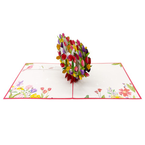 Carte pop-up 3D en forme de cœur de tulipe faite à la main, cadeaux, artisanat en papier, Vietnam, Hanoï, fête des mères, Saint-Valentin, style anime, personnalisée - Product Image 1