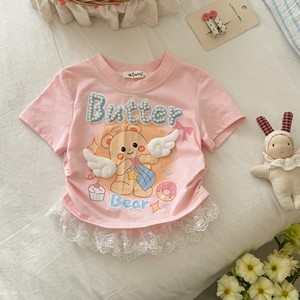 Snail Bobo Girls Summer Short Sleeve Top Butter Bear Print Lace Trim Breathable T-Shirt - Product Image 4