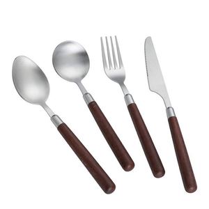 Stainless Steel Knife Fork Spoon Set <b>Walnut</b> Handles Retro Light Luxury Design <b>Mirror</b> Polished Reusable Household - Product Image 5