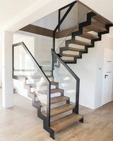 CBMmart Designs d'escaliers intérieurs modernes pour maison duplex, marches d'escalier en aluminium, plaque latérale, quille, escalier droit avec garde-corps en verre