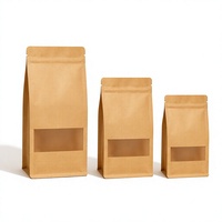 Sachets en papier kraft à fond plat avec fermeture à 8 côtés, fenêtre transparente et fermeture éclair, faible MOQ 50, logo personnalisé, qualité alimentaire pour noix, thé, snacks - En stock