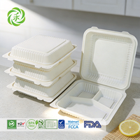 Boîte alimentaire jetable en amidon de maïs à 3 compartiments, 9x9 pouces, sans BPA, biodégradable, micro-ondable, recyclable, type clamshell