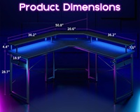 Échantillon gratuit DDP Drop 1 pièce Bureau de jeu noir en forme de L avec lumières LED Prises de courant Bureau d'angle avec porte-gobelet