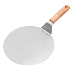 Pala para Pizza Redonda de Acero Inoxidable, Bandeja para Servir Pasteles y Pizzas, Pala Metálica para Pizza con Mango de Madera - Product Image 1