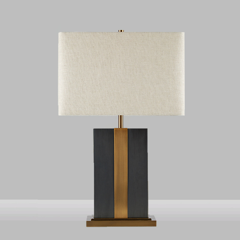 White curved lampshade+black marble