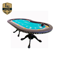 Table de poker en bois massif de chêne de qualité casino, 84 pouces, avec style Texas Hold'em moderne, nappe imprimée personnalisée et tapis de jeu flottant