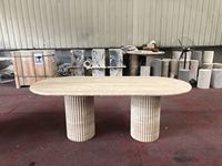 Meubles de salle à manger en pierre naturelle de luxe modernes personnalisés, table ovale avec base cannelée, plateau en travertin beige, hôtel