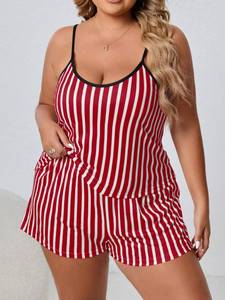 C332 Pigiama a Righe per Donne Formose, <span class=keywords><strong>Abbigliamento</strong></span> Casual da Casa, Set 2 Pezzi con Canotta e Pantaloncini - Product Image 4