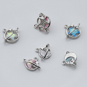 Accessoires de bijouterie en alliage de zinc, lune et étoiles, pour la fabrication de boucles d'oreilles, breloques étoiles et lune colorées avec strass, 8 mm, GJ201 - Product Image 4