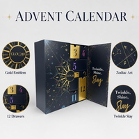 Calendrier de l'Avent Beauté Luxe 12 Jours, Tiroirs Constellations Zodiaque Dorées, Éclat Scintillant, OEM Marque Privée Vente en Gros