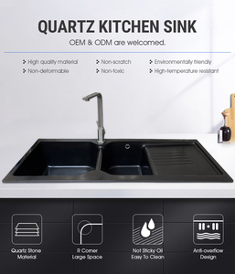 Nhà máy nóng bán thạch anh Composite Countertop Bồn Rửa Nhà Bếp đá thạch anh Tạp dề Bồn Rửa Nhà Bếp đôi thạch anh chìm với drainboard - Product Image 2