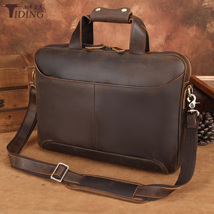 Tiding Genuine Leather Laptop Bag 15.6 Inch Business Shoulder <b>Briefcase</b> Men Dark Brown Durable - Product Image 1