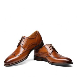 Men's High-end Derby <b>Shoes</b> Made of Genuine Leather for Party Use square Toe <b>Height</b> <b>Increasing</b> with Laces. - Product Image 2