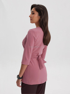 Ensemble de tenues médicales extensibles pour femmes - Uniforme d'infirmière moderne à col en V avec <span class=keywords><strong>pantalon</strong></span> de jogging, broderie de logo personnalisée, vêtements de travail pour clinique - Product Image 6