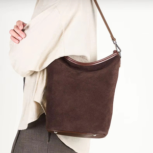 Sacs à bandoulière en daim de vachette mat pour femmes, sacs seau décontractés en cuir véritable pour femmes - Product Image 1