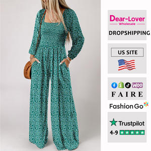 Lieber Liebhaber Großhandel Frauen Blumen druck Western Boutique Smocked Mieder Square Neck Wide Leg Damen Jumps uit - Product Image 4