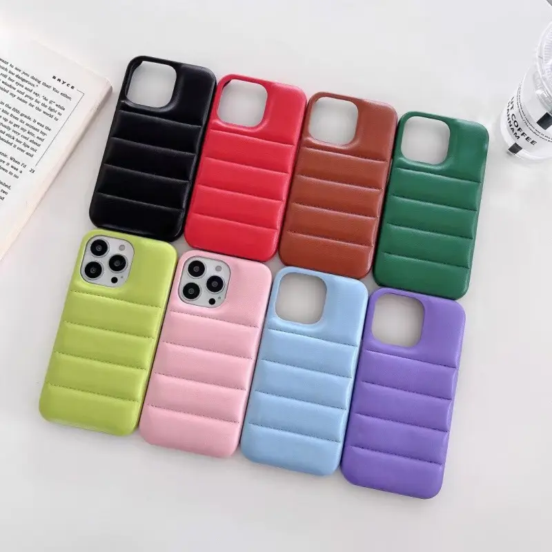 Hot Sale For Iphone 14 13 12 11 Pro Max Fashion Puffy Cotton Jacket Phone Case Paint Leather Material Soft Protective Cover