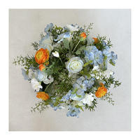 Bouquet de fleurs artificielles classiques mélangées blanc bleu orange, fait main en polyester, décorations de centre de table pour mariage