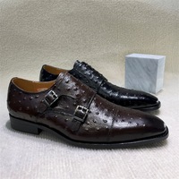 Chaussures habillées de luxe pour hommes F97-A4 en cuir véritable, style Oxford et mocassins à boucle, motif autruche, à enfiler, pour affaires