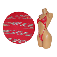 Combinaison de luxe WY014 rouge ornée de strass découpés, tenue sexy pour carnaval, festival, spectacle de pole dance exotique, vêtements de danseuse
