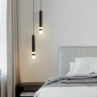 Lustre de salle à manger moderne en aluminium, suspension cylindrique longue tube LED, finition noire, blanc chaud 3000K, Ra80 moyen, pour chambre à coucher et chevet