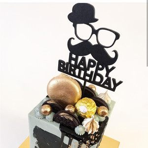 ที่ประดับเค้กอะคริลิค รูปหมวกทรงสูง หนวดเครา น้ำผึ้ง และความหวาน สำหรับตกแต่งวันเกิดผู้ชาย พ่อ วันพ่อ งานปาร์ตี้ 3 มิติ - Product Image 3