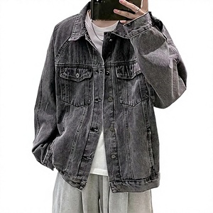 Veste en jean déchirée pour homme, coupe ample, couleur unie, boutonnée, décontractée, pour l'automne, 100 % coton, tissu tissé, design avec surpiqûres - Product Image 1