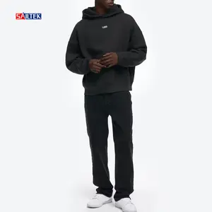 2024 Custom embroidery logo streetwear long sleeve hoodie for man wholesale high quality pullover black hoodies men